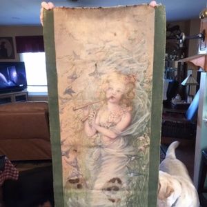 Antique 1800's handpainted Tapestry-"Apple Blossoms"-*see photos and description